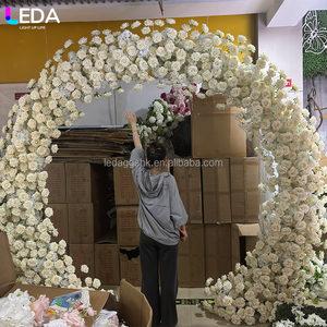 LEDA Hot Selling Outdoor Party Events Decor <b>White</b> <b>Rose</b> Arch <b>Artificial</b> Round Flower Background for Wedding - Product Image 1