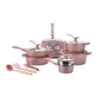 Set Peralatan Masak Aluminium 15-Piece Berlapis Berlian Mewah, Anti Lengket, Termasuk Panci Saus, Panci Sup, Casserole, Grill Pan, dan Wajan