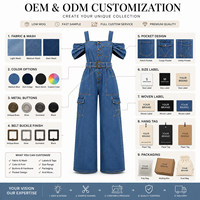 Combinaison en jean skinny taille haute pour femme, style streetwear décontracté, avec ceinture et poches cargo utilitaires, 100% coton, tendance, une pièce boutonnée