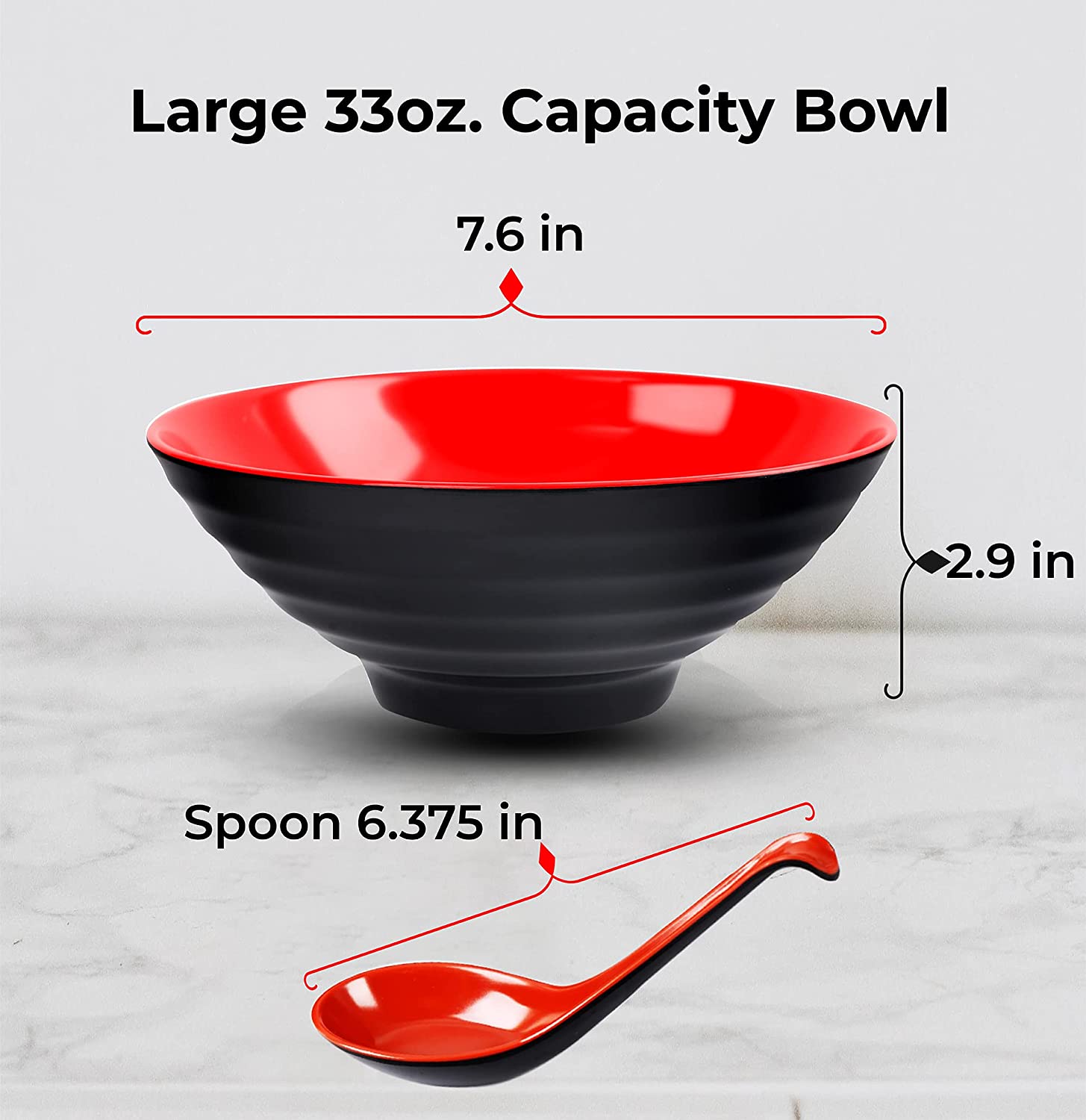 Kitchen 16 PC Restaurant Quality 33oz. Large Melamine Ramen Bowls and Spoons Set Complete Dinnerware Set