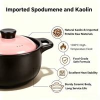 Casserole en céramique rose de 3,2 L avec couvercle, résistante à la chaleur, légère, antiadhésive, compatible lave-vaisselle, pour la cuisson