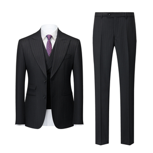 Costume da sposa sposa sposo Slim Fit su misura 3 pezzi set Blazer pantaloni larghi a righe blu abiti da uomo d'affari - Product Image 2