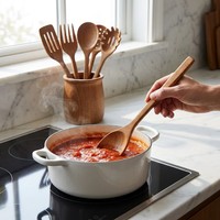 Ensemble ultime de 6 ustensiles de cuisine en bois d'acacia, résistants à la chaleur, anti-rayures, spatules, cuillère à pâtes pour chef cuisinier