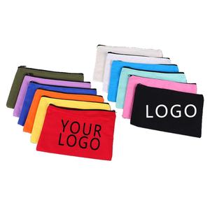 High Quality Custom Logo Pouch Luxury Travel Cotton Material Makeup Canvas Cosmetic Bag Make up Bag Travel With Black Zipper - Product Image 1
