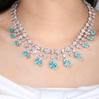 Collier Paraba Plaqué Argent Élégant et Haut de Gamme pour Femme, Chaîne Irrégulière de Luxe Légère pour Mariage, Forme Quadrilatère Exagérée