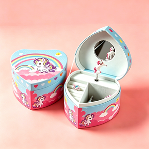 Caja Musical de Carrusel Ecológica Personalizada <span class=keywords><strong>con</strong></span> Forma de Corazón, Estuche Giratorio para Guardar Joyas, Fabricante OEM Personalizado - Product Image 1