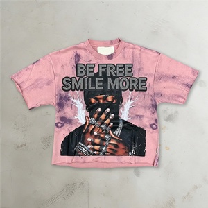 Custom Oversized Heavyweight 100% Cotton 300GSM DTG Print Rhinestone Ink <b>Spray</b> Acid Wash Single Jersey Blank Streetwear Men's - Product Image 1