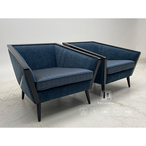 Silla de Tela para Sala de Estar, Hogar, Villa, Oficina, Hotel, con Marco Cuadrado Negro y Patas Negras, Color Azul - Product Image 2