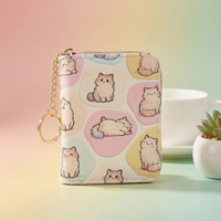 Nouveau porte-monnaie et porte-cartes en PU avec imprimé chat de dessin animé pour femme, mignon, créatif, portable, avec fermeture éclair, petit portefeuille intégré avec fente pour carte d'identité/passeport