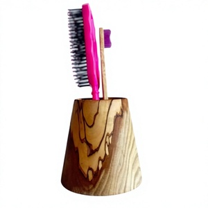 Wood <b>Toothbrush</b> <b>Holder</b> Stand Round Minimalist Bathroom Organizer Convenient Countertop Rack - Product Image 3