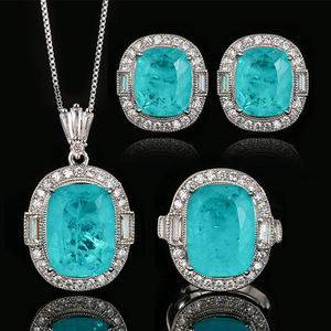 Tu Geometric 12*16-10*12 Cubic Zirconia pendant and ear rings <b>sets</b> Imitation Blue Paraiba Fashion Jewelry <b>Set</b> For Women - Product Image 1