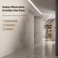 Porte invisible minimaliste italienne sans cadre à lattes verticales en bois avec charnière dissimulée pour villa, salon et chambre