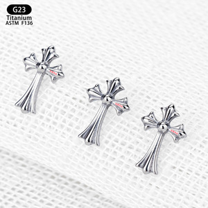 <b>Titanium</b> Cross Earrings 6mm X 9mm G23 ASTM F136 Piercing Jewelry For Ear Lip Nose <b>Studs</b> Replacement Headwear - Product Image 2