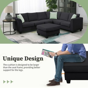 <b>Convertible</b> Modular Sectional <b>Sofa</b> Set 7 Seats L-Shaped Fabric Ottoman with Corner Couch 3 Pillows for Hotel Living Room - Product Image 3
