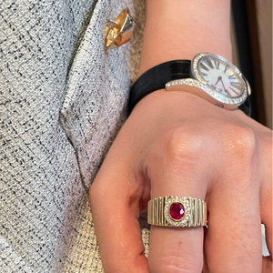 Anello Personalizzato Vintage in Oro 18K <span class=keywords><strong>con</strong></span> Rubino Rosso Sangue di Piccione Design a Fisarmonica per Matrimoni <span class=keywords><strong>e</strong></span> Feste - Product Image 5