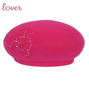 Boina de punto <span class=keywords><strong>para</strong></span> mujer, bordado floral <span class=keywords><strong>a</strong></span> <span class=keywords><strong>crochet</strong></span>, lentejuelas brillantes, elegante, informal, estilo artista pintor - Product Image 2