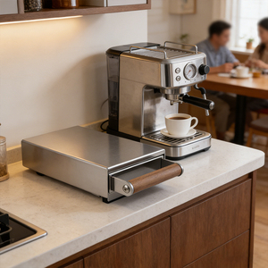 Accessoires de barista : Mini porte-filtre à expresso carré réutilisable en acier inoxydable avec poignée en bois et tiroir à café pour les résidus - Product Image 3