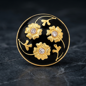 <b>Gold</b> Floral AD Button Black Enamel Men's <b>Formal</b> Jewelry Bezel Setting for Birthday Anniversary Party - Product Image 6