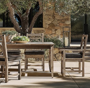 Custom Weathered Teak Outdoor <b>Dining</b> Set, <b>Rustic</b> Patio <b>Dining</b> <b>Table</b> <b>and</b> <b>Chairs</b> Set with Seat Cushions for Garden - Product Image 1