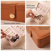 Vente directe d'usine, boîte de rangement à bijoux portable en cuir PU et velours, rectangulaire moderne à 2 étages