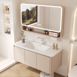 Meuble de salle de bain intelligent moderne et innovant avec vasque intégrée à chaud et éclairage LED - Product Image 5