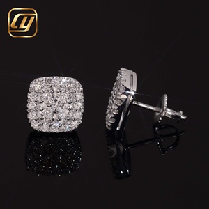 Luxury <b>Square</b> <b>Diamond</b> Stud <b>Earrings</b> S925 Silver White Gold Rhodium Plated Round Brilliant Cut Unisex Everyday Wear - Product Image 3