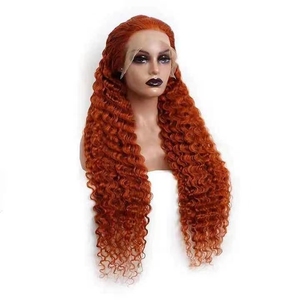 <span class=keywords><strong>Perruque</strong></span> Lace Front Bouclée Frisée Orange Néon Pré-Pluckée en Cheveux Humains avec Ligne de Cheveux Naturelle pour <span class=keywords><strong>Femme</strong></span>, Idéale pour le Quotidien, les Fêtes et le Cosplay - Product Image 2