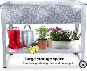 กระบะปลูกผักแบบตั้งพื้น,ทำจากเหล็กชุบสังกะสีกล่องปลูกต้นไม้ยกขากลางแจ้ง - Product Image 2