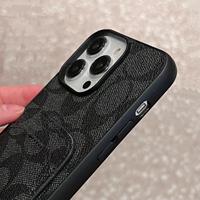 Étui de téléphone en cuir de luxe de créateur avec fente pour cartes, coque antichoc pour iPhone 17 16 15 14 13 12 Pro Max Plus