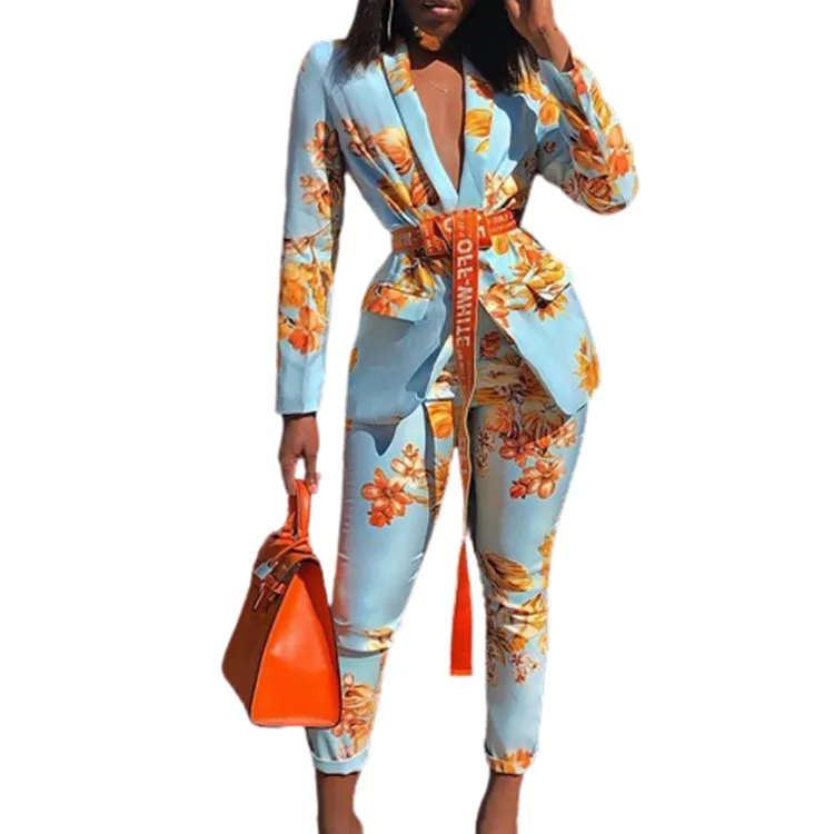 2024 afrika kıyafeti baskılı kariyer kadın blazer ve pantolon seti iki parçalı kadın setleri