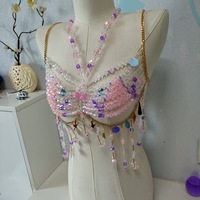 Chaîne de corps en perles de cristal faites à la main, soutien-gorge sexy en cristal, top bralette pour festival de musique, rave party, clubwear, bijou cadeau pour femme