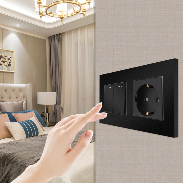 Touchmi Light Wall Mechanical Switch and Socket Push Button Switch With Indicator 16A Germany Socket