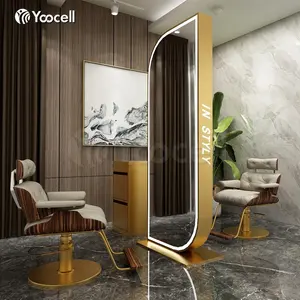 Yoocell新时尚LED照明金色双面沙龙造型美容镜美发站