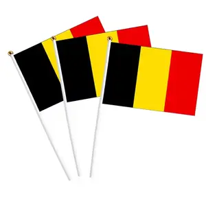 Cheap Price Wholesale Polyester Printing 14*21CM Double Sided Mini Belgium Hand Held Flag With Plastic Pole