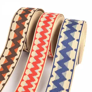 Webbing Strap For Sandals Blank Home Textile Retro Jacquard Ethnic Pattern Woven Beach Wide Ladies Wholesale Custom 6cm 7cm