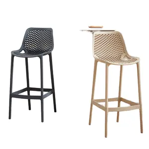 2024北欧时尚餐厅吧椅现代简约加厚塑料高脚椅个性化空心酒吧奶茶店椅子