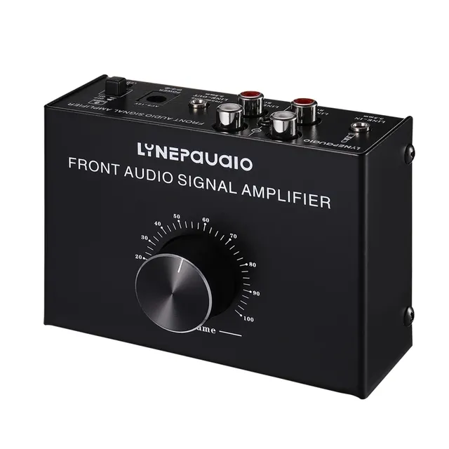 Dual Audio Source Home Use Pre-Stage Stereo Signal Amplifier with Volume Control Lossless for Speakers/Headphones/TV/Computers