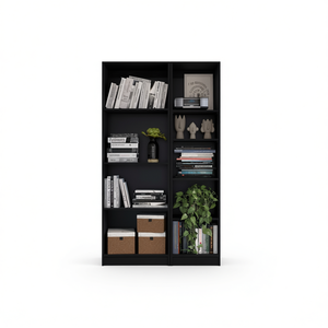 Zachary <b>Black</b> Slim <b>Bookcase</b> Set 2-Piece Modern Cubby Shelf Living Room Furniture Freestanding MDF Home Storage - Product Image 1