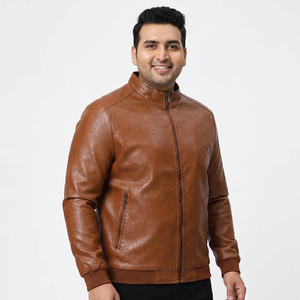Men's Comfortable Canvas <b>Leather</b> Jacket <b>Top</b> Sales Street Fashion Style with Stand Collar Plain Blank jacket for men - Product Image 1