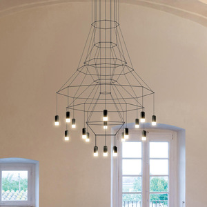 Candelabro de línea geométrica moderna, vestíbulo del hotel, recepción, sala de estar, restaurante, escalera, candelabro de línea larga geométrica - Product Image 4