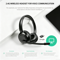 Casque sans fil 2,4 GHz pour centre d'appels, circum-auriculaire, réduction de bruit ENC, Bluetooth Hi-Fi, autonomie 10h, longue portée, faible latence, anti-interférence