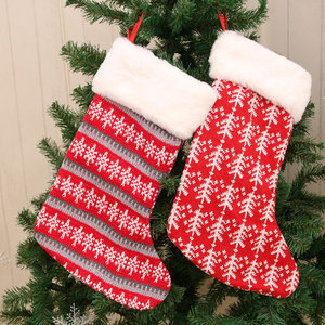 Nouvelles chaussettes de Noël 2021, chaussettes en laine tricotées, grande taille, rayures rouges et blanches, sac cadeau pour enfants - Product Image 3