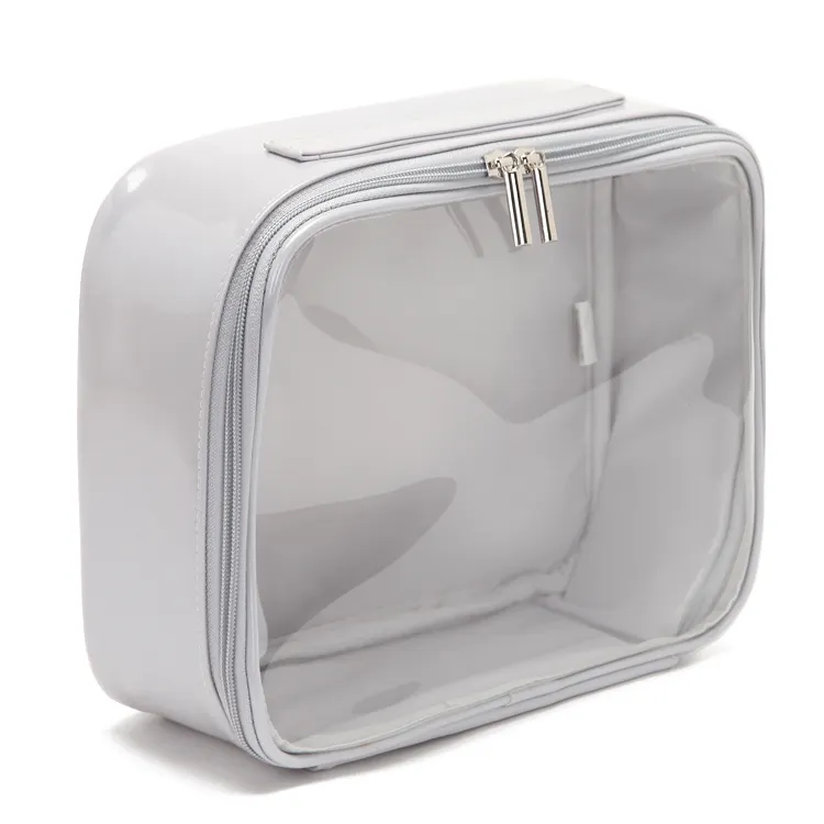 Bolsa de cosméticos pu transparente, feminina, maquiagem, bolsa organizadora de logotipo, com fecho, para viagem