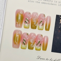 Vente chaude usine : 10 faux ongles à presser faits main, forme amande, style French, sculptés en 3D, avec kits d'outils pour ongles, vente en gros