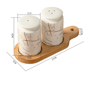 Großhandel Keramik Gewürz glas <span class=keywords><strong>Set</strong></span> Marmor Gold Pfeffer Griner Bambus Tablett Keramik Salz und Pfeffer Shaker <span class=keywords><strong>Set</strong></span> - Product Image 6