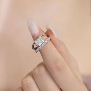 Dylam Dainty Charm Design S925 Silver Non Fade Rhodium Plated Double Layer Rectangle 8A Crushed <b>Ice</b> Out Cut Zirconia Women <b>Rings</b> - Product Image 3