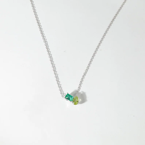 Collier Classique en Or avec Émeraude et Péridot, Design Minimaliste Superposé, Bijou Fin et Élégant, Cadeau Pierre de Naissance pour Femme, Anniversaire - Product Image 1