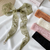 Nouveau foulard décoratif en polyester style coréen avec ruban à petites fleurs, ceinture pour cheveux et long collier pendentif pour femme - Collection été