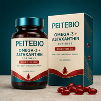 PEITEBIO Omega 3 Astaxanthine en gélules molles avec huile de poisson sauvage pour chats et chiens, pour la santé de la peau et du pelage et le soutien antioxydant