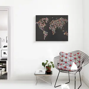 Custom Creative Flowers Design World Map Wall Canvas Art Prints Painting